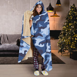 Blue Camo Camouflage Pattern Hooded Blanket