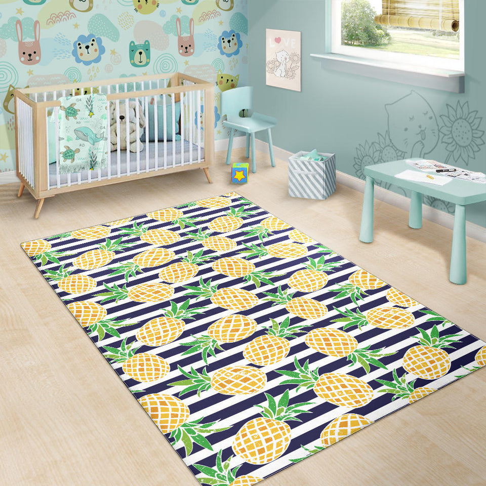 Pineapples Pattern Striped Background Area Rug