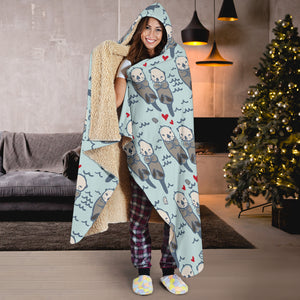 Lovely Sea Otter Pattern Hooded Blanket