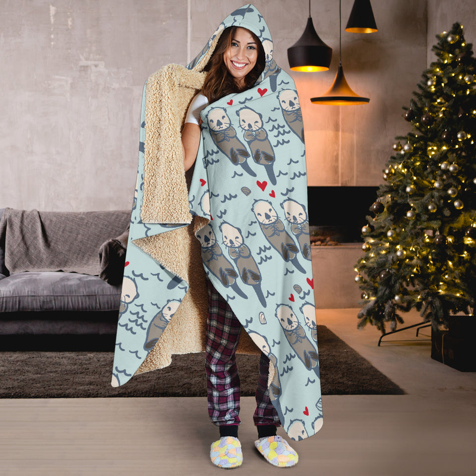Lovely Sea Otter Pattern Hooded Blanket