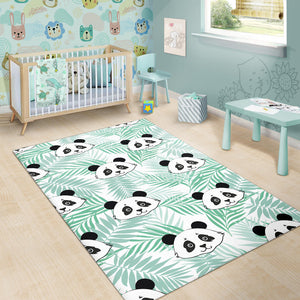 Panda Pattern Tropical Leaves Background Area Rug