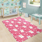 Maneki Neko Lucky Cat Sakura Pink Background Area Rug