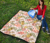 Pink Flamingo Birds Pineapples Hibiscus Flower Pattern Premium Quilt