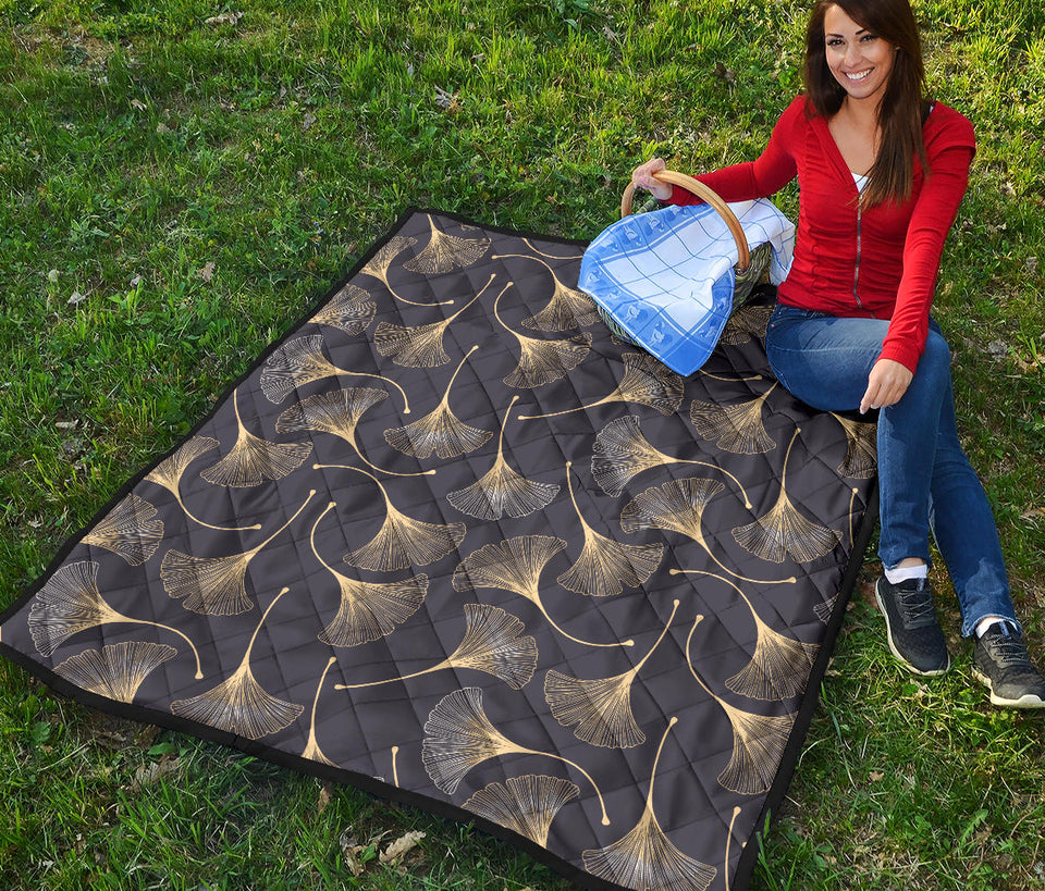Gold Ginkgo Leaves Premium Quilt