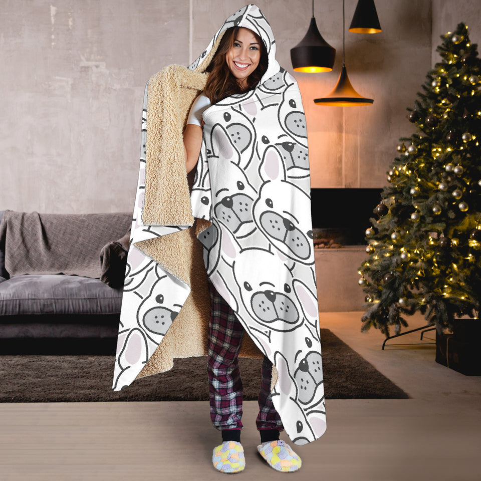 Cute French Bulldog Head Pattern Hooded Blanket