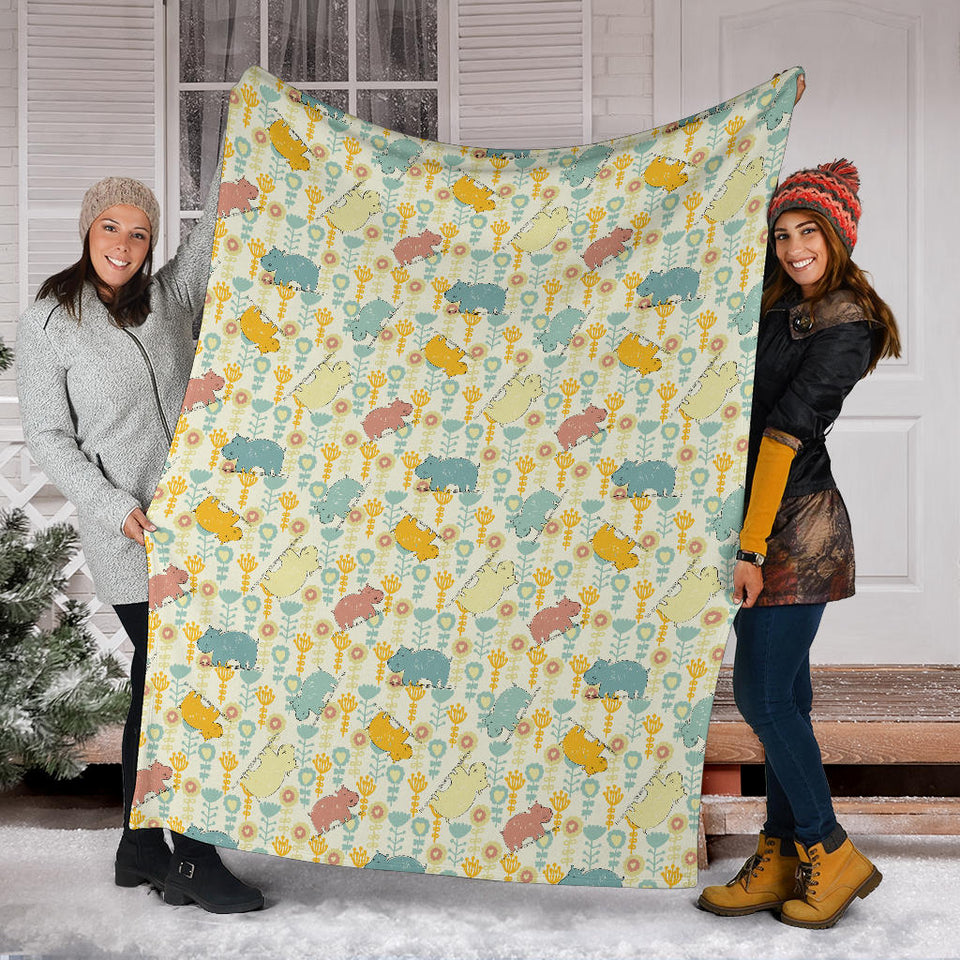Hippopotamus Pattern Print Design 04 Premium Blanket