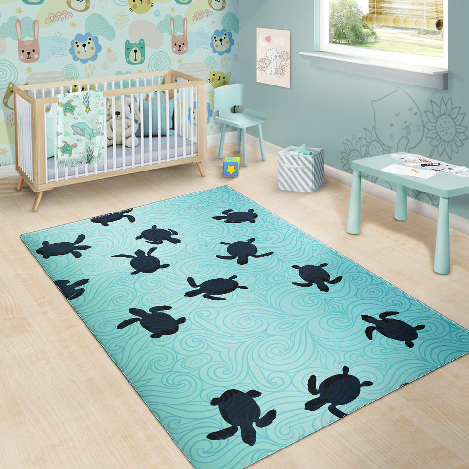 Sea Turtle With Blue Ocean Backgroud Area Rug