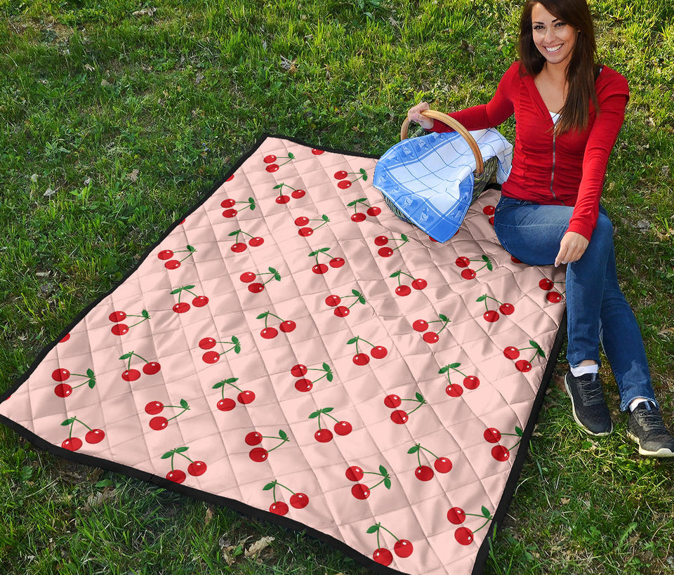 Cherry Pattern Pink Background Premium Quilt.