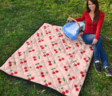 Cherry Pattern Pink Background Premium Quilt.