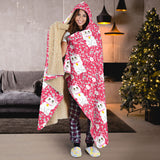 Maneki Neko Lucky Cat Sakura Pink Background Hooded Blanket