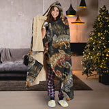Chameleon Lizard Tropical Leaves Palm Tree Hooded Blanket