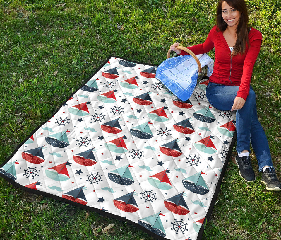 Cute Color Paper Sailboat Pattern Premium Quilt