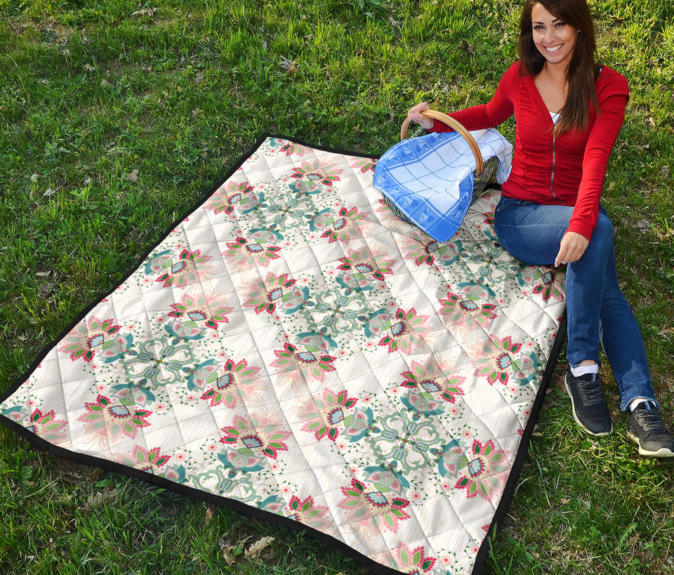 Square Floral Indian Flower Pattern Premium Quilt