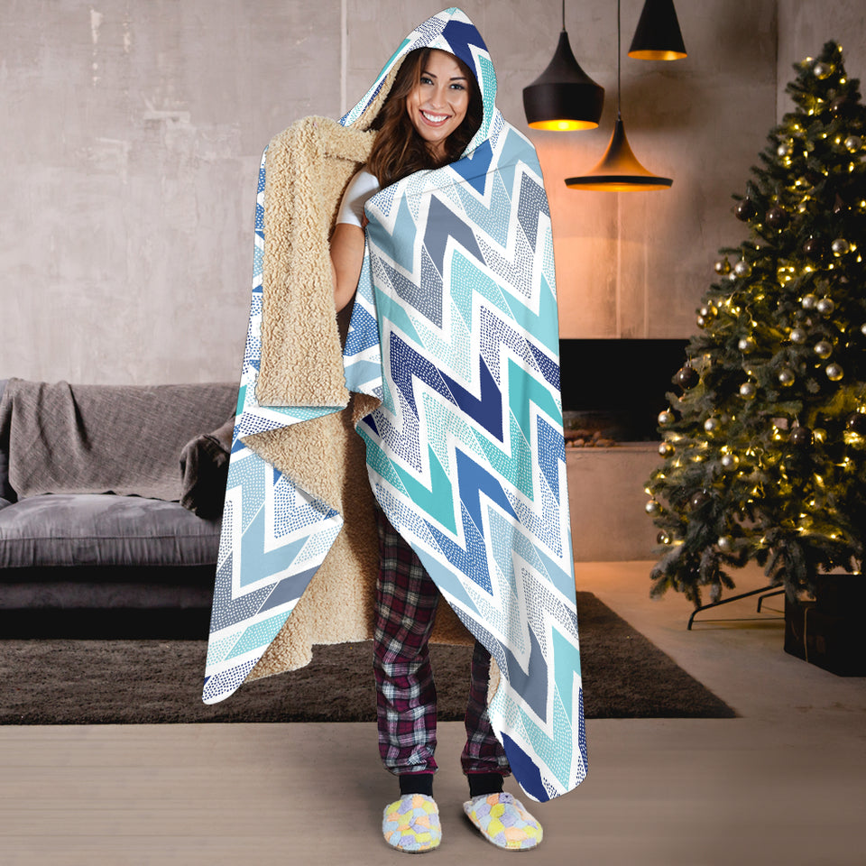 Zigzag  Chevron Blue Pattern Hooded Blanket