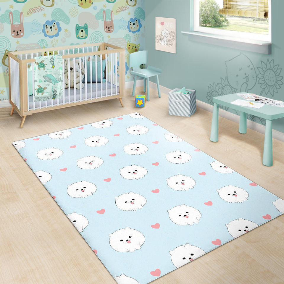 White Cute Pomeranian Pattern Area Rug