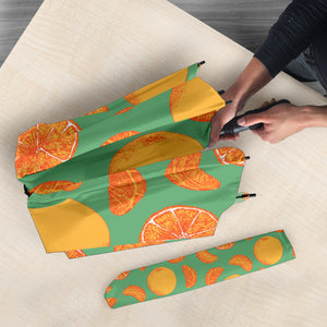 Orange Fruit Pattern Green Background Umbrella