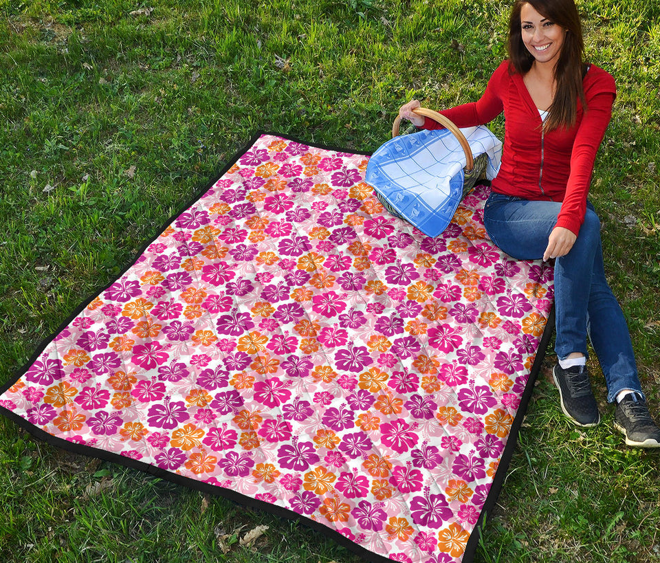 Hibiscus Pattern Print Design 01 Premium Quilt