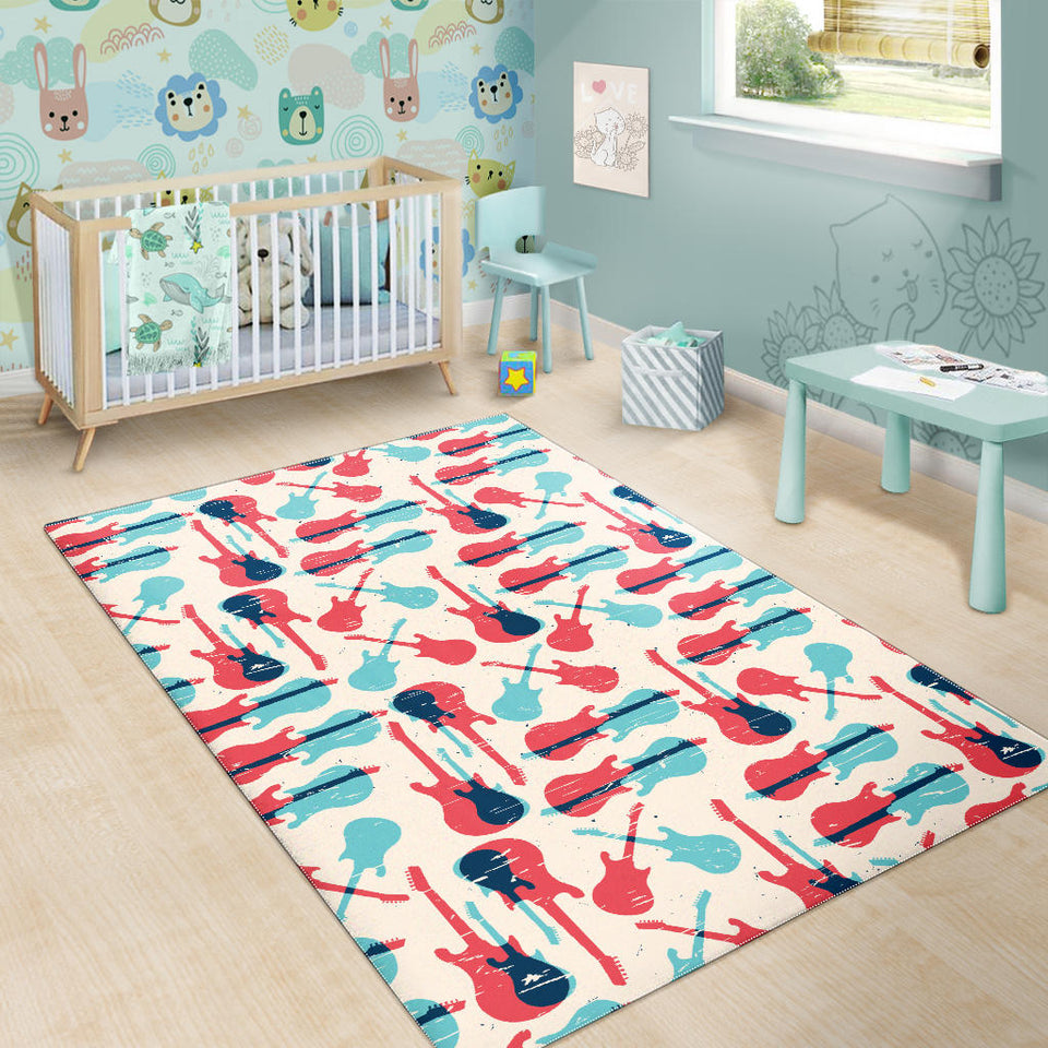 Red Blue Guitar Pattern Area Rug