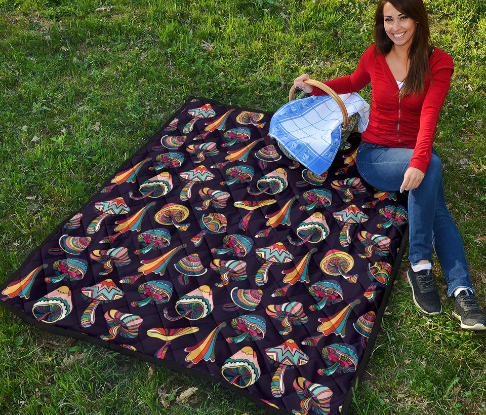 Colorful Mushroom Pattern Premium Quilt