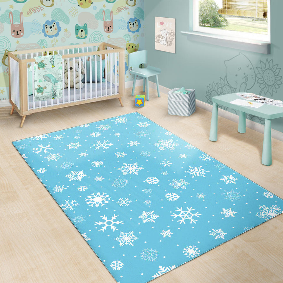 Snowflake Pattern Blue Background Area Rug