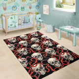 Red Snake Skull Pattern Area Rug
