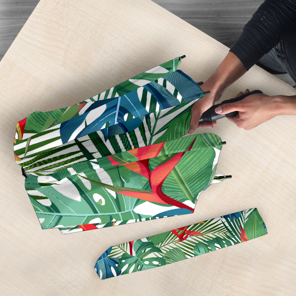Heliconia Palm And Monstera  Leaves Pattern Umbrella