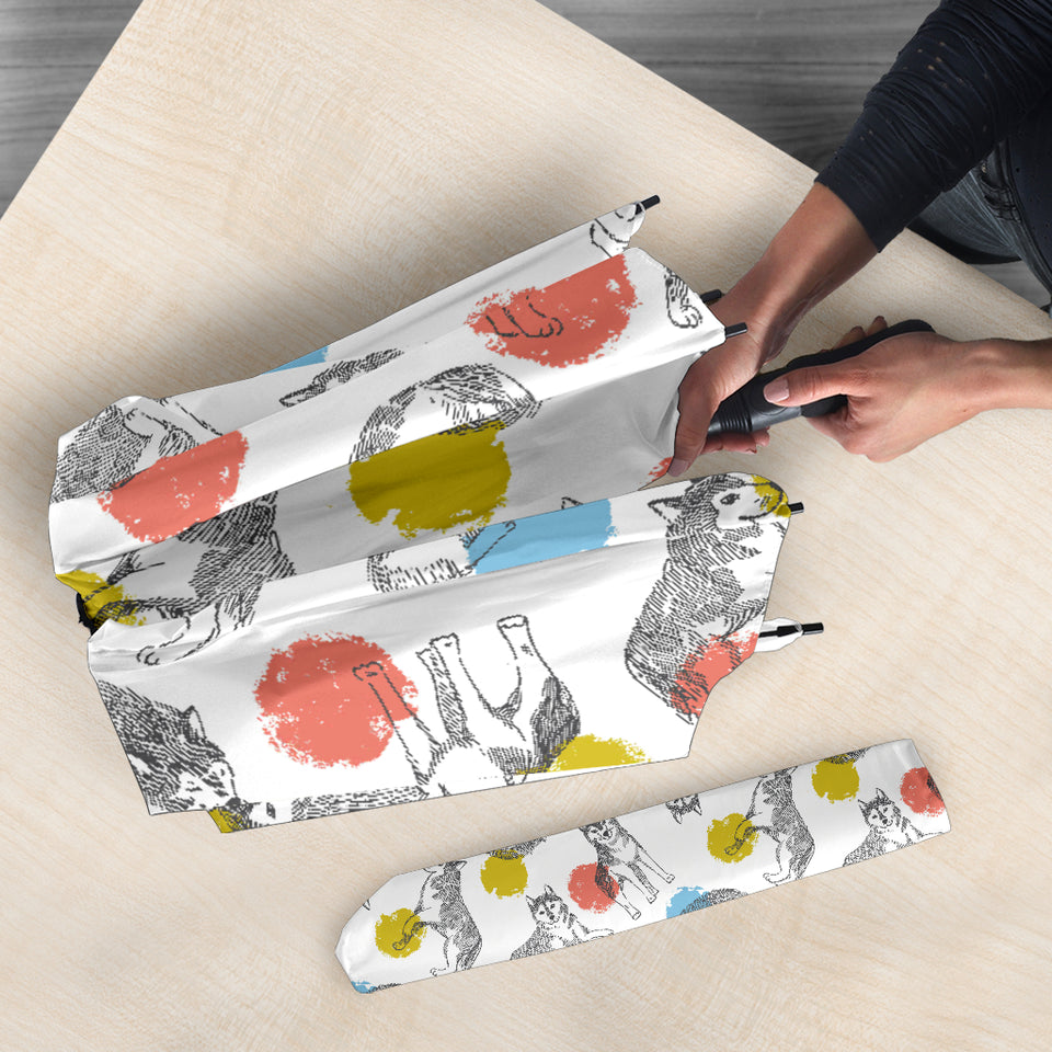 Siberian Husky And Colorful Circle Pattern Umbrella