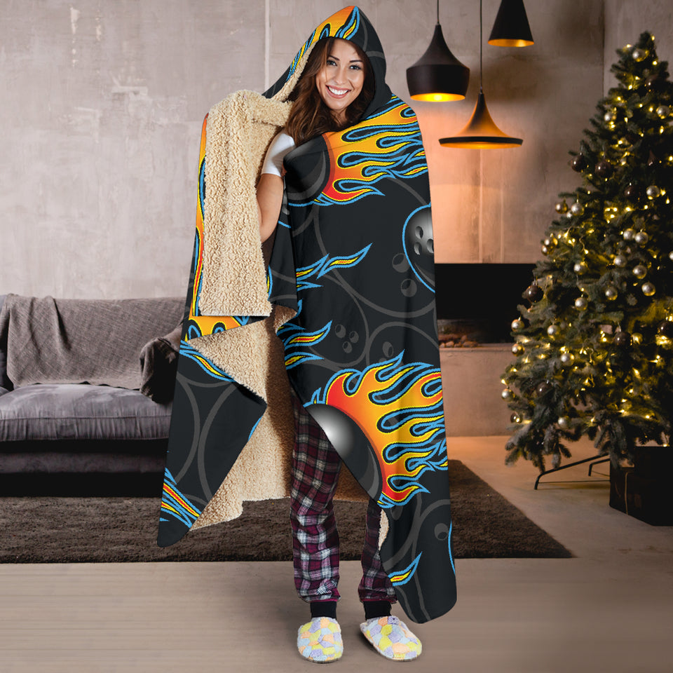 Bowling Balls Flame Pattern Hooded Blanket