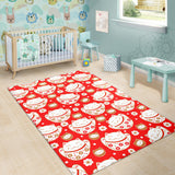 Cute Maneki Neko Lucky Cat Red Background Area Rug