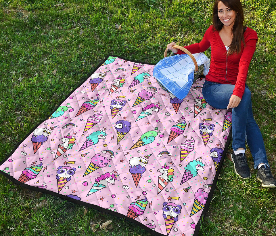 Cute Ice Cream Cone Animal Pattern Premium Quilt