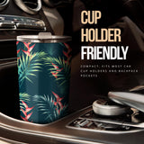 Heliconia Flowers, Palm And Monstera Leaves On Black Background Pattern Tumbler
