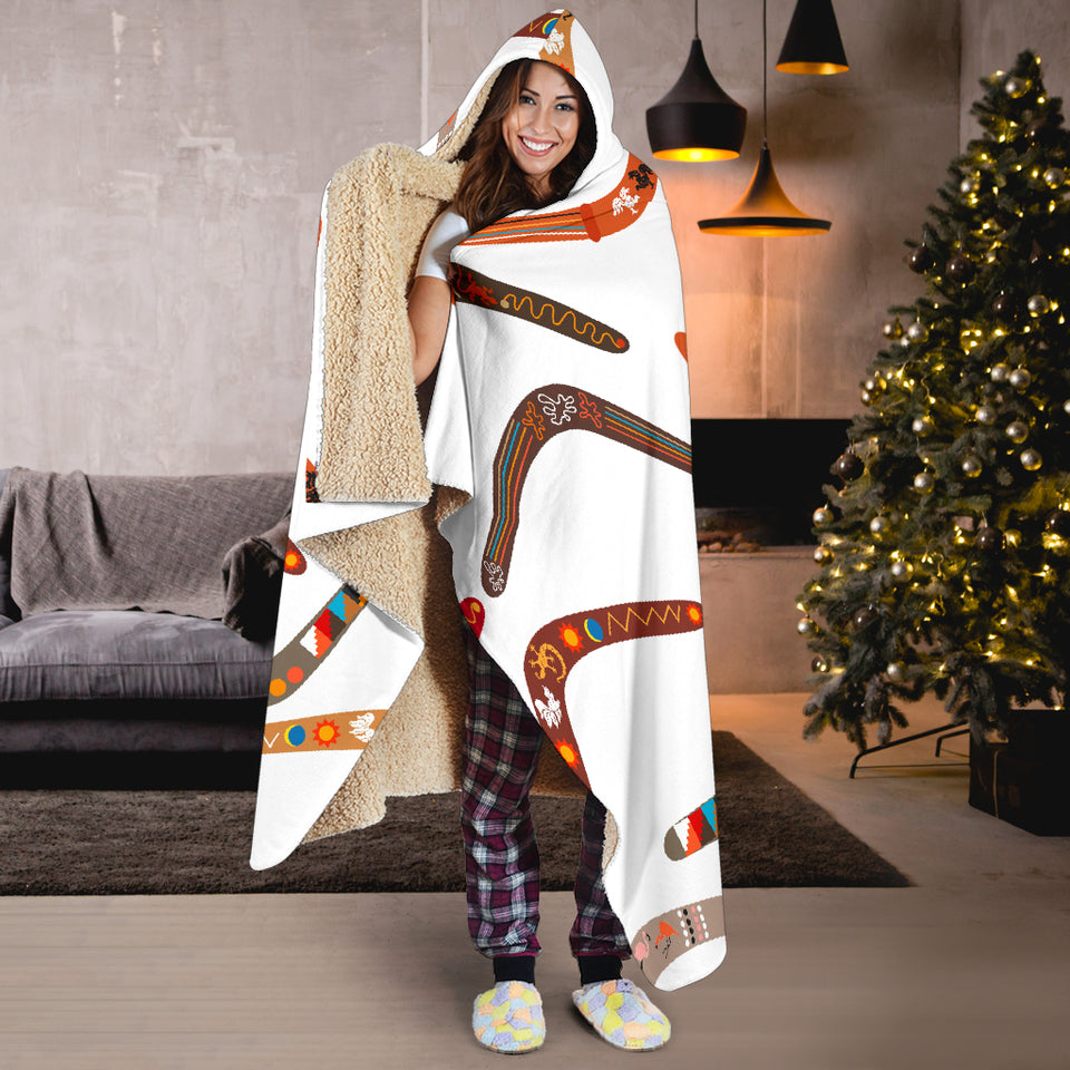 Boomerang Australian Aboriginal Ornament Pattern Hooded Blanket