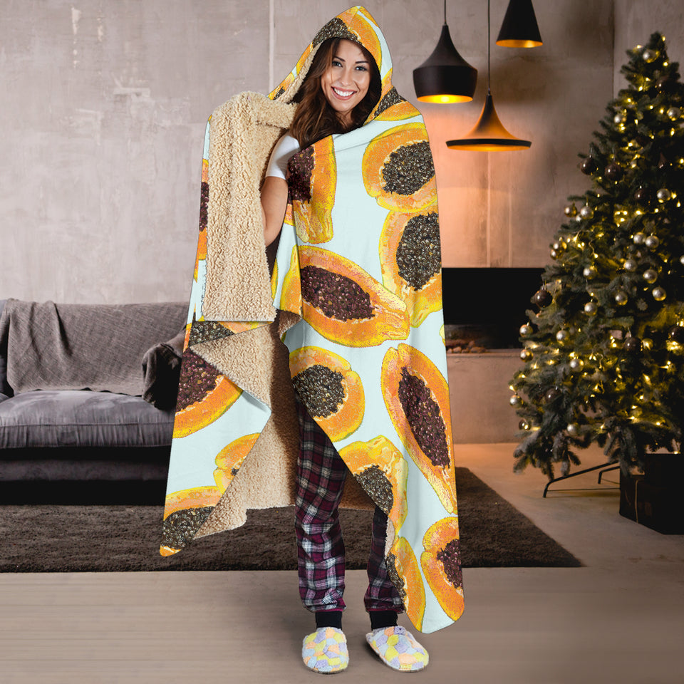 Watercolor Papaya Pattern Hooded Blanket