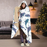 Dolphins Pattern Dotted Background Hooded Blanket