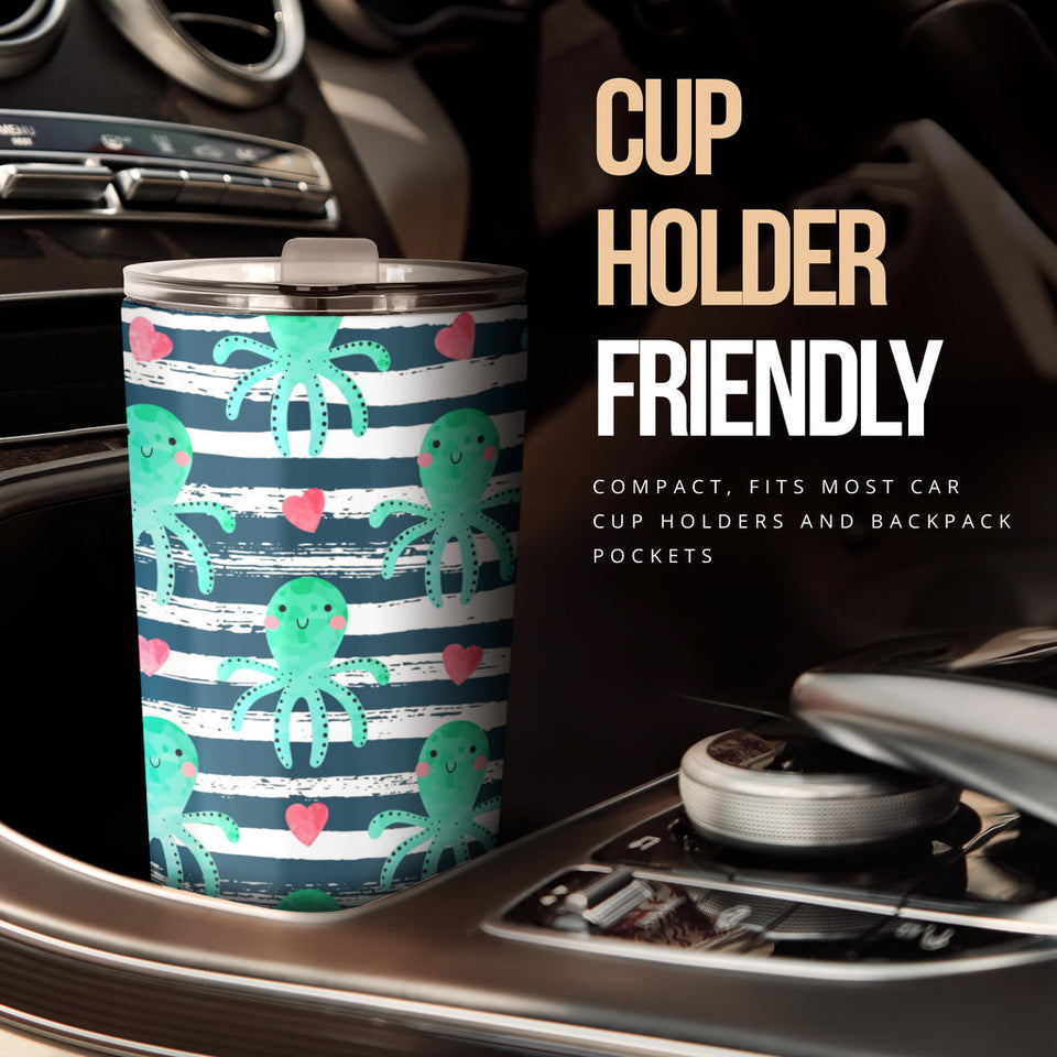 Cute Octopuses Heart Striped Background Tumbler