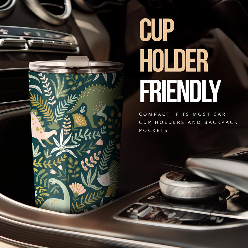 Dinosaurs Tropical Leaves Flower Pattern Tumbler