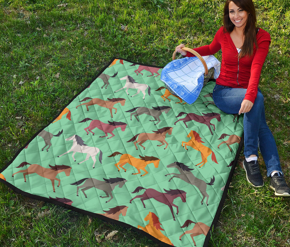 Colorful Horses Pattern Premium Quilt