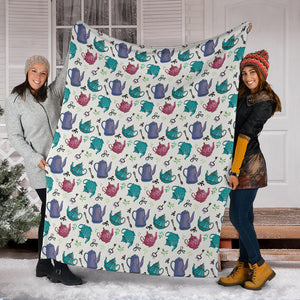 Tea pots Pattern Print Design 05 Premium Blanket