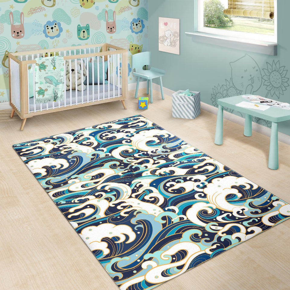 Japanese Wave Pattern Area Rug