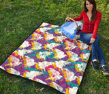 Colorful Crow Illustration Pattern Premium Quilt