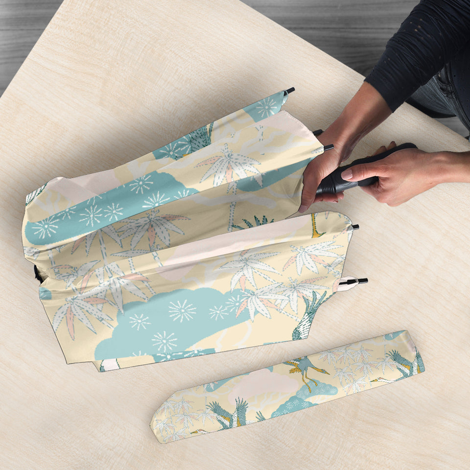 Bonsai Bamboo Stork Japanese Pattern Cream Theme Umbrella