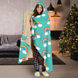 Rainbow Pattern Green Background Hooded Blanket