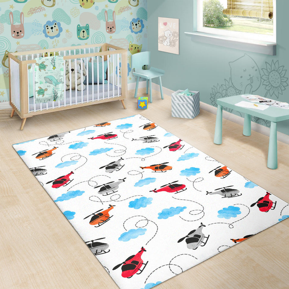 Watercolor Helicopter Cloud Pattern Area Rug
