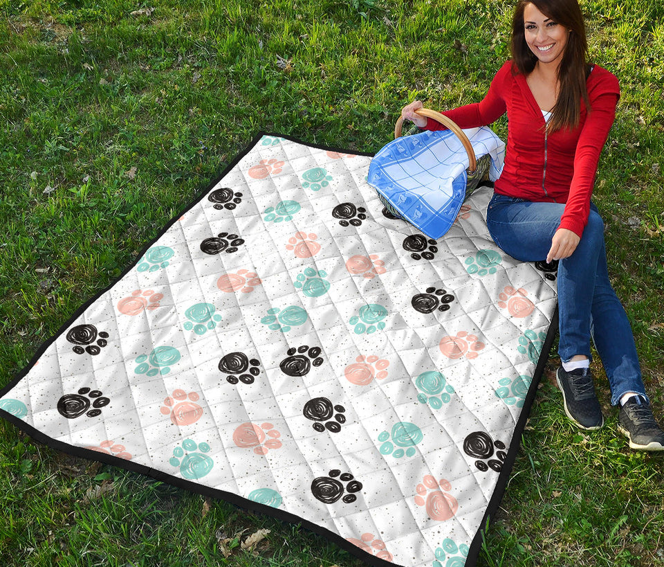 Dog Paws Pattern Print Design 04 Premium Quilt