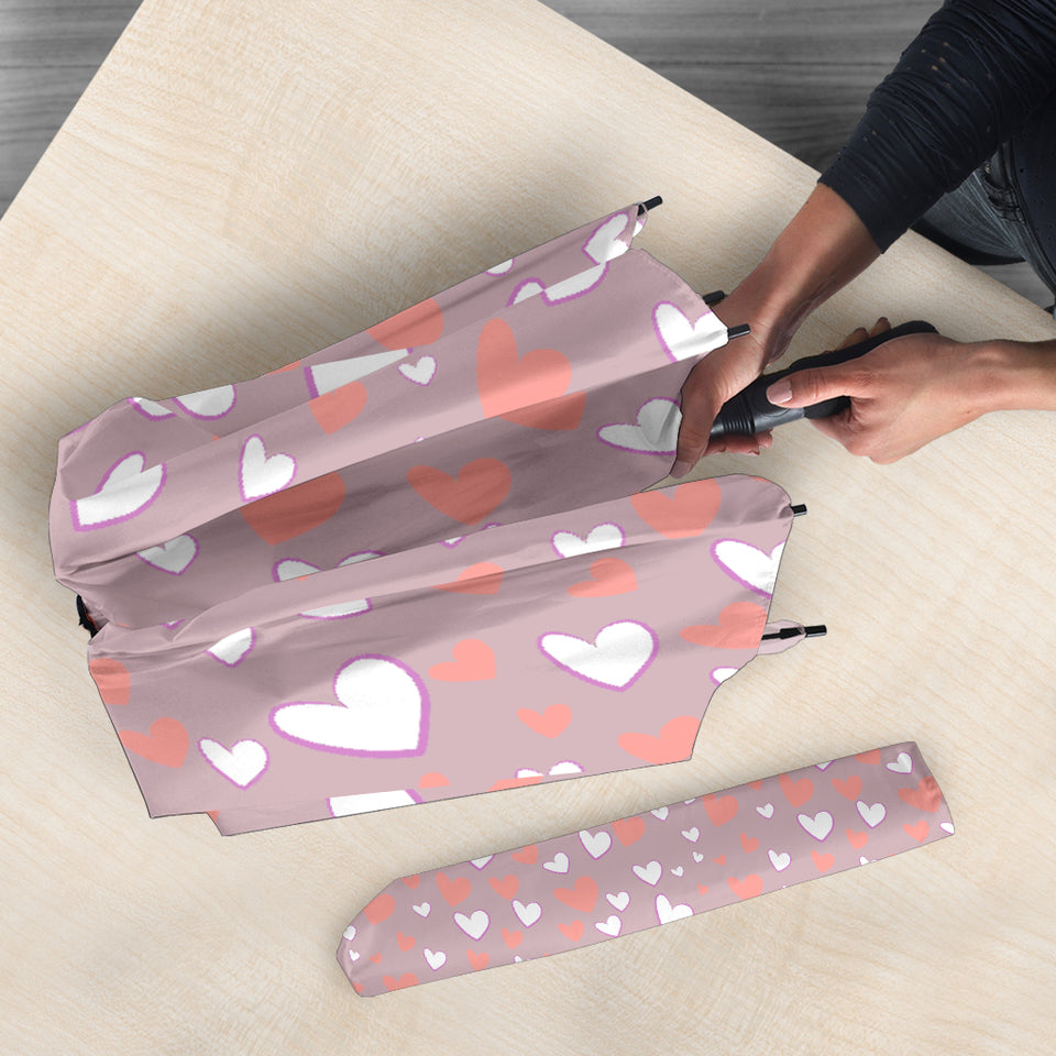 Coral White Heart Pattern Umbrella