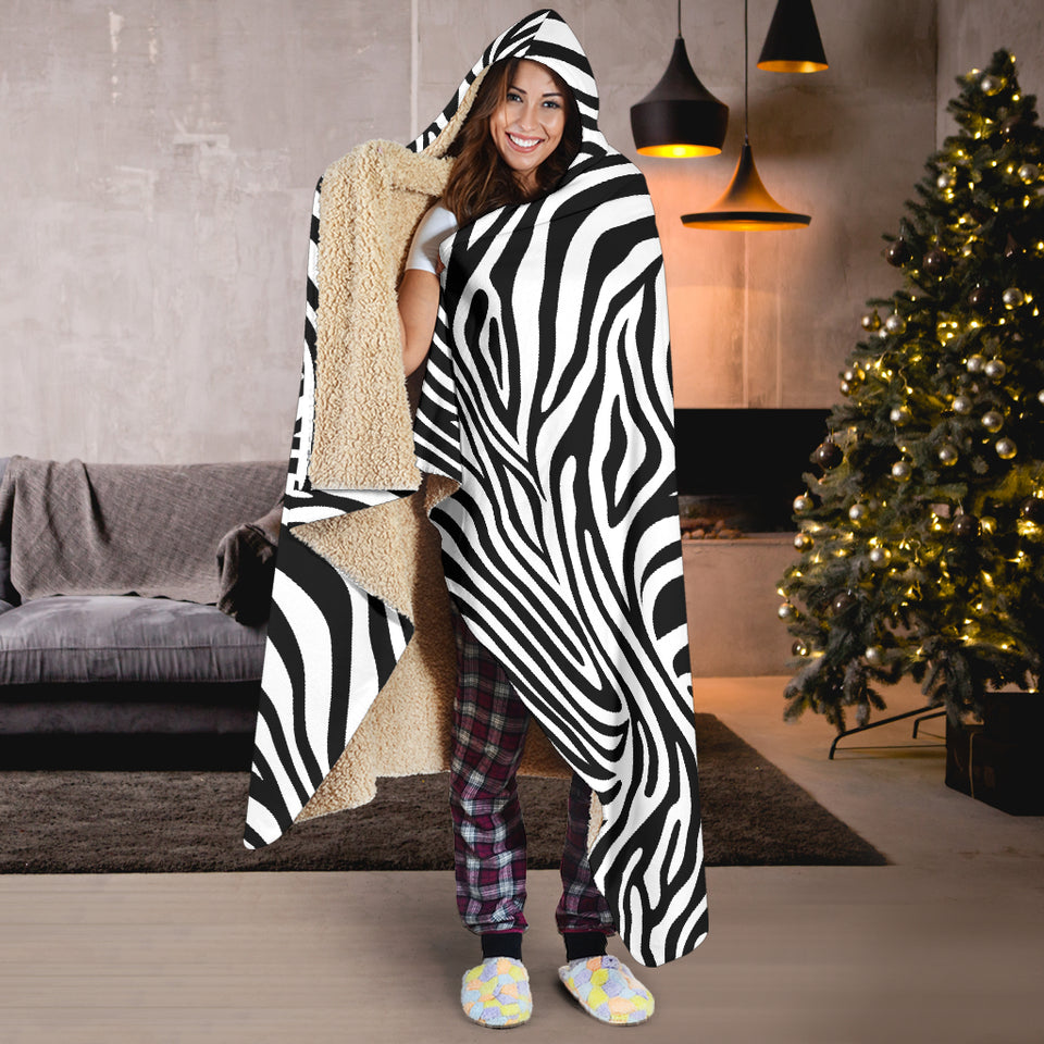 Zebra Skin Pattern Hooded Blanket