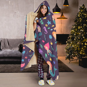 Beautiful Mermaid Fish Jellyfish Algae Other Marine World Hooded Blanket