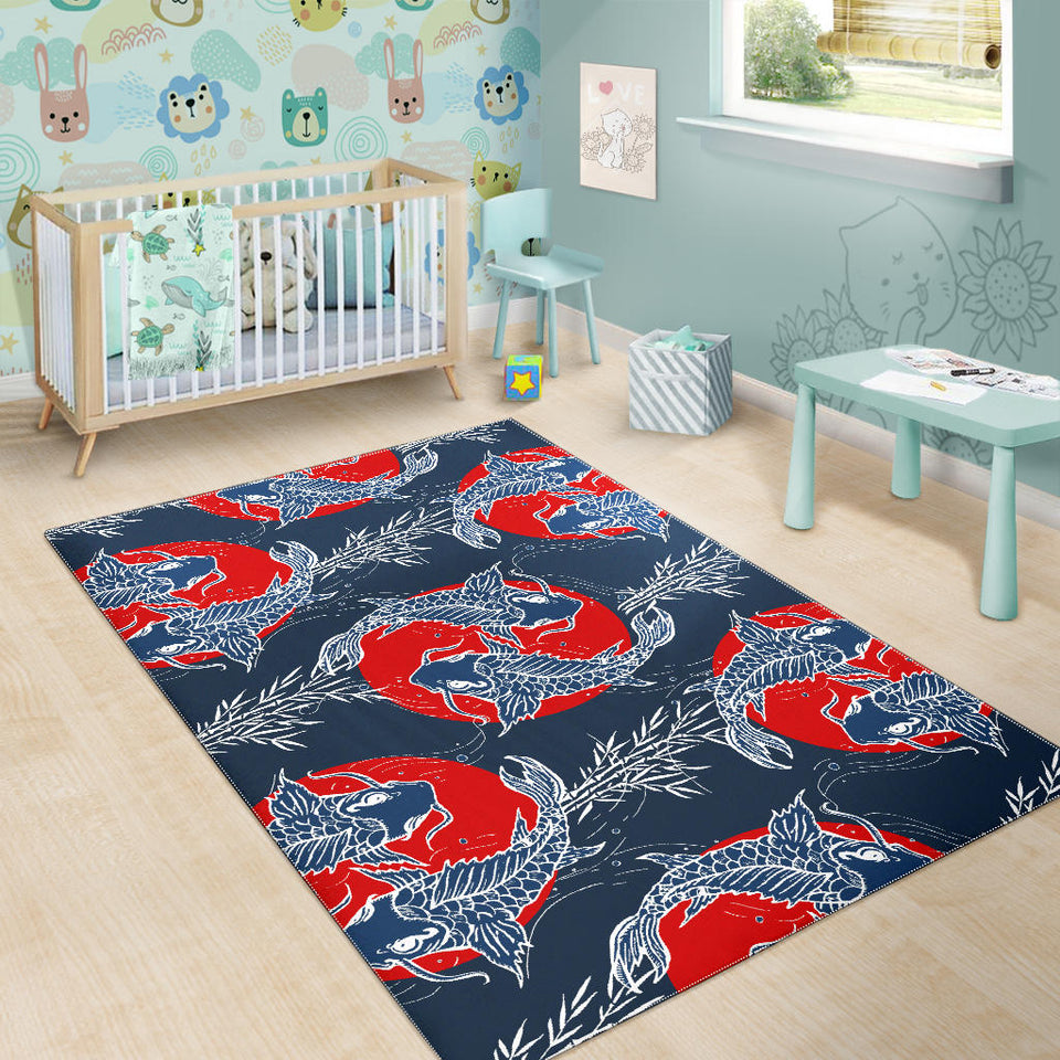Koi Fish Carp Fishs Hand Drawn Japanese Art Area Rug