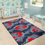 Koi Fish Carp Fishs Hand Drawn Japanese Art Area Rug