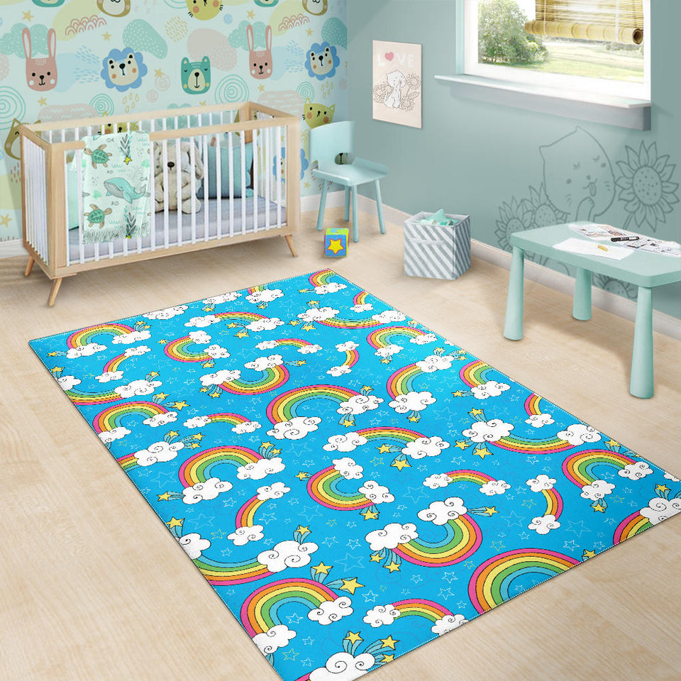 Rainbows Sky Clouds Pattern Area Rug